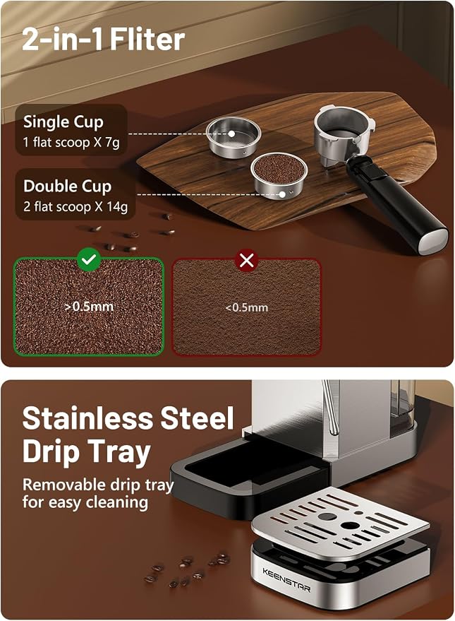 KEENSTAR 20Bar Espresso Machine, Hot & Iced Expresso Coffee Machines | Stainless Steel, Rapid Cold Brew, Touch Screen, Milk Frother Steam Wand, for Latte and Cappuccino