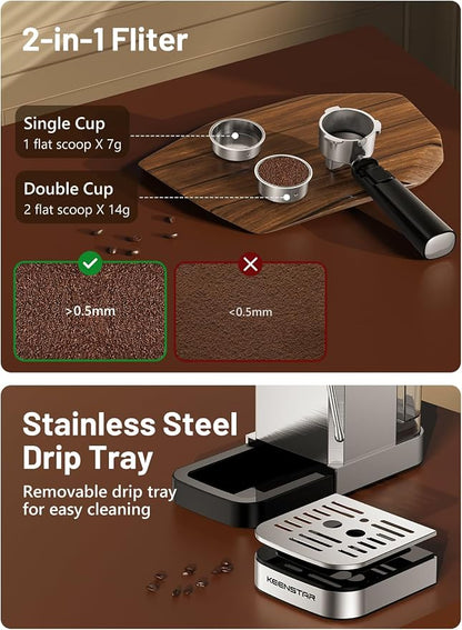 KEENSTAR 20Bar Espresso Machine, Hot & Iced Expresso Coffee Machines | Stainless Steel, Rapid Cold Brew, Touch Screen, Milk Frother Steam Wand, for Latte and Cappuccino