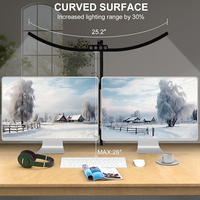 Architect Desk Lamp with Clamp, 1500LM Bright Curved 24W Led Desk Light for Home Office, Adjustable Clip On Rotating Office lamp Tall Dimmable Overhead Table Light for Computer Drafting