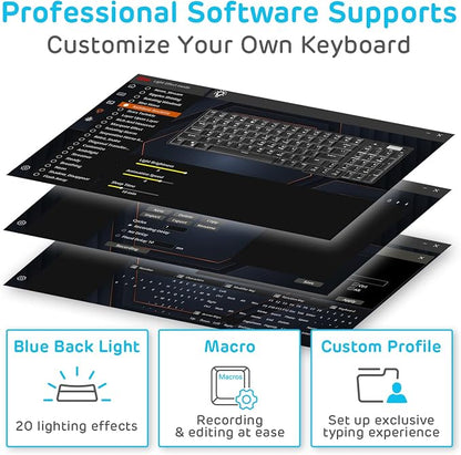 RK ROYAL KLUDGE RK96 Wireless Mechanical Keyboard with Magnetic Wrist Rest | 96 Keys Hot Swappable Wireless Gaming Keyboard with Software, Triple Mode BT5.0/2.4G/USB-C, Blue Backlight, Custom Switch