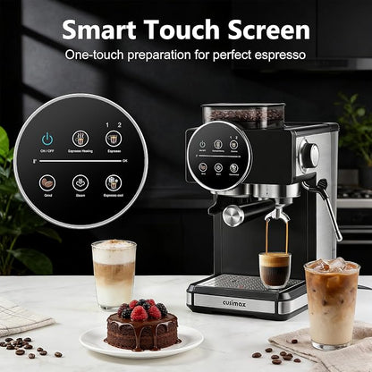 CUSIMAX Espresso Machine with Grinder, 20 Bar Professional Expresso Coffee Machines with Milk Frother Steam Wand, Espresso Maker with 60oz Removable Water Tank, Cappuccino & Latte Machine for Home