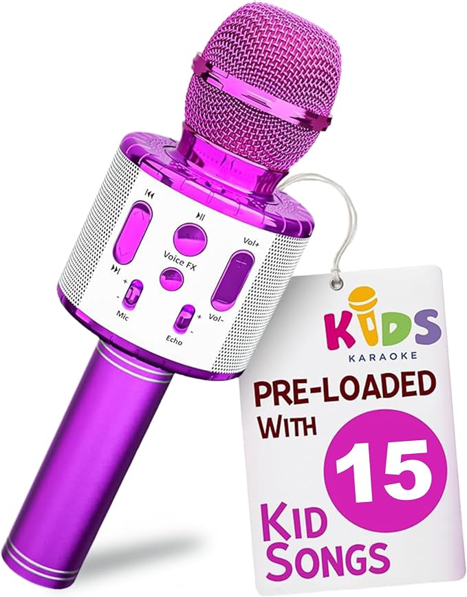 Move2Play, Kids Karaoke Microphone | Includes Pre-Loaded Songs & Bluetooth | Kids Birthday Party Gift | Toy for All Ages 2, 3, 4, 5, 6+ Year Old Girls, Boys & Toddlers