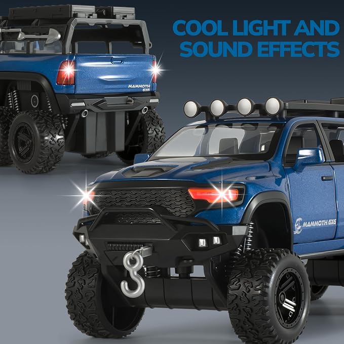 Toy Trucks for Boys 1/32 Diecast Trucks Mammoth Model Truck,Collectible Pickup Truck Model Kit,Pull Back Cars with Lights and Sounds,Toy Trucks for Boys Age 4-7（Blue）