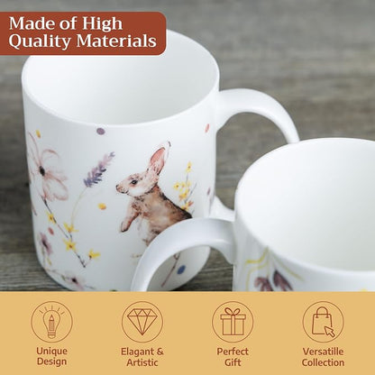 Maison d' Hermine Coffee Mug with Handles Tea Cups (15 Ounce, Pack of 1) | Fine Bone China Coffee Mugs for Hot Beverages Cappuccino Latte Home Restaurant Hotel Spring Summer -Easter Zest - Rabbits