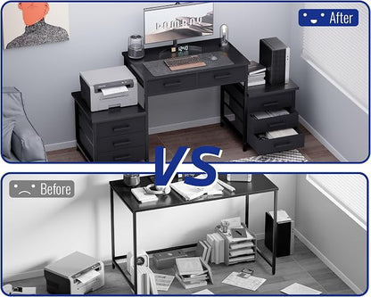 Pamray 63 Inch Office Desk with 8 Drawers and Printer Shelves for Computer | Space-saving, Ample Storage, Large Workspace, Easy Assembly, Sturdy, Suitable for Home Office Study Gaming, Bedroom and Dorms