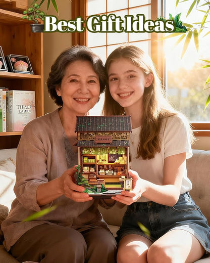 Book Nook Kit - DIY Miniature Japanese Wagashi Shop, 3D Wooden Puzzle Dollhouse with LED Lights, Tiny Bookend & Creative Bookshelf Decor, Craft Gift for Adults, Teens & Book Lovers