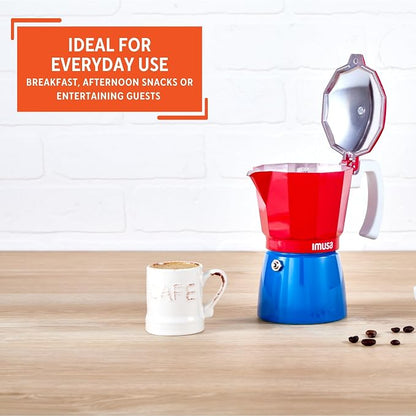 IMUSA 3 Cup Caribbean Cast Aluminum Stovetop Coffee Maker | Bare Cast Aluminum Finish, Cool-Touch White Handle, Ideal for Demitasse, Great for Daily Coffee Moments