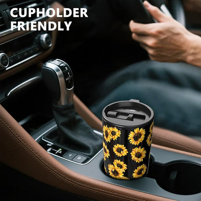 TILUCK 20 oz Insulated Coffee Tumbler with BPA-Free Lid | Travel Coffee Mug, Dishwasher Safe, Cup Holder Friendly, Double-Wall Vacuum Insulation for Hot & Cold Drinks, SunFlower