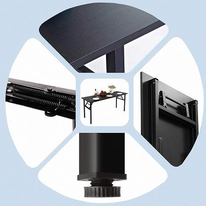 Need Office Computer Desk 60 Inch Sturdy Folding Laptop Table Black | Black Frame Writing Gaming Work Table/Foldable Home Office Desk/Sewing Table, No Assembly Required