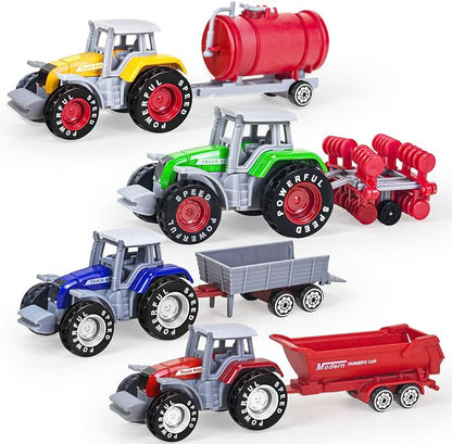 4 Pack Farm Tractor Toys, Die cast Tractor Toys with Trailers for Kids 3-5 Detachable Alloy Farm Tractors and Truck Toys for Toddlers Boys 3 4 5 6 7 8 Birthday Gift & Cake Toppers