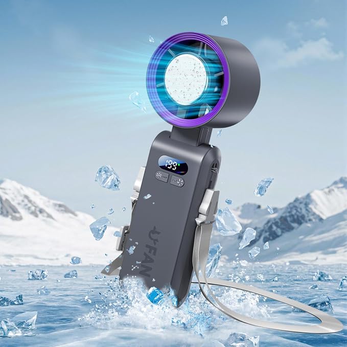 Handheld Fan, Portable Handheld Fan with Ice Function, mini personal fan, Turbo Powerful Rechargeable Fans,1-199 Speed, Foldable, for Women Men Outdoor Indoor travel essentials(Grey)