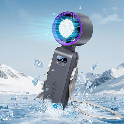 Handheld Fan, Portable Handheld Fan with Ice Function, mini personal fan, Turbo Powerful Rechargeable Fans,1-199 Speed, Foldable, for Women Men Outdoor Indoor travel essentials(Grey)