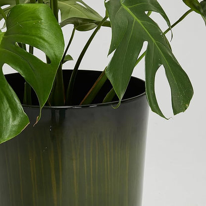 Worth Garden 23.5" H. Large Plastic Planters - Set of 2 Gradient Green Glossy Smooth Finish - Tall Plant Pots for Indoor & Outdoor Use - Decorative Lightweight Flower Pots for Front Porch, Patio, Deck