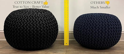 COTTON CRAFT Round Dori Pouf - Cotton Braid Cord Cable Knitted Ottoman - Foot Stool - Footrest - Floor Pouf - Woven Ottoman - Bean Bag - Living Room Dorm - 20 inches Diameter x 14 Height - Deep Plum