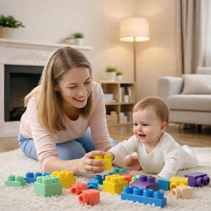 Baby Soft Blocks Set, Big Building Block Toys, Soft Rubber Blocks for Babies 6 Months and Up STEM Educational Toddler Gifts, Baby Soft Blocks Sensory Stacking Toys, 80PCS