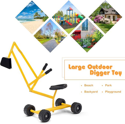 Costzon Kids Ride on Sand Digger with Wheels, Heavy Duty Steel Digging Scooper Excavator Crane with 360° Rotatable Seat for Dirt, Snow, Beach, Outdoor Sandbox Play Toy