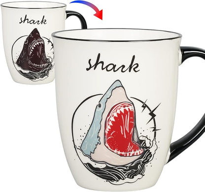Shark Heat Changing Coffee Mug Cool Color Changing Mug Ceramic Coffee Mug Gifts for Men Women Black and White