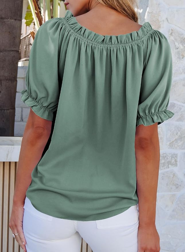 EVALESS Womens Tops Off The Shoulder Blouses for Women Dressy Casual Cute Puff Sleeve T Shirts Fashion 2026