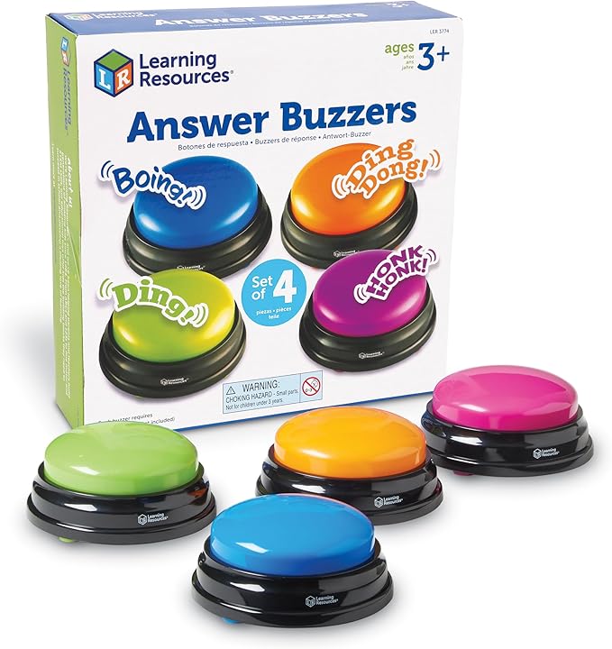 Learning Resources Answer Buzzers - Classroom Must Haves Supplies, Kids Toys, Sound Effect Button, Family Game Shows, Buzzers for Trivia, Participation Tools Boys and Girls Birthday Gifts