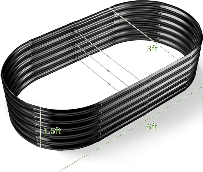 Land Guard 6x3x1.5ft Galvanized Raised Garden Bed Kit, Metal Planter Boxes Outdoor, Oval Metal Raised Garden Bed for Vegetables, Flowers (Dark Gray)
