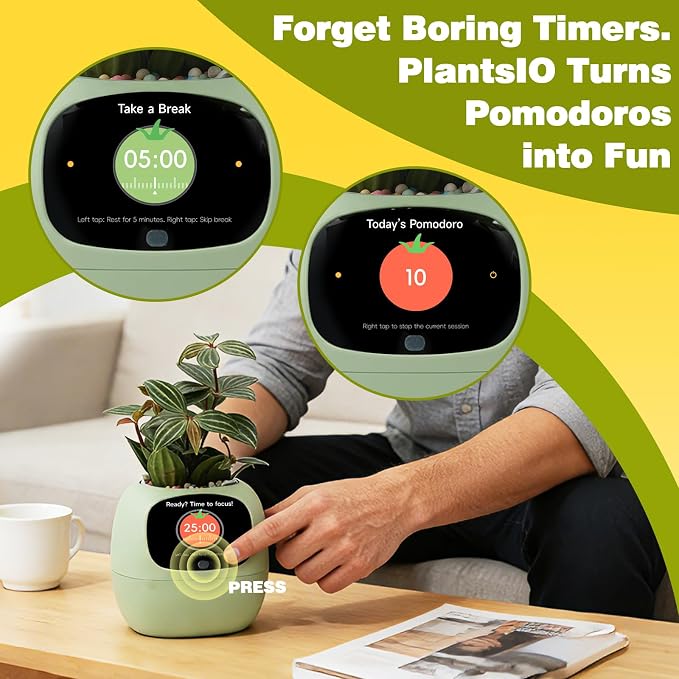 Upgraded AI Smart Flower Pot Multi-Emotion Interactive Digital Display Self Watering Planter, Monitor Soil Moisture/Water Level/Light/Battery, Supports 50+ Plants Decor for Desk Home Pet Office(Green)