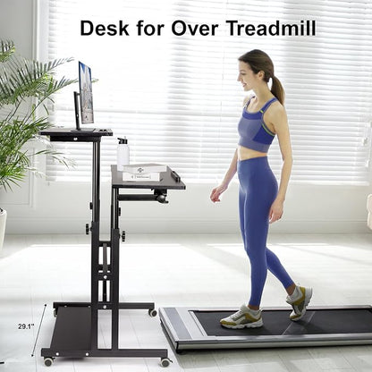 Hadulcet Stand Up Desk, Rolling Desk Adjustable Height, Mobile Standing Desk with Wheels & Charging Station, Portable Stand for Laptop, Rolling Computer Cart TV Tray, Small Standing Desk Drawing Table