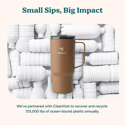 REDUCE 24 oz Hot1 Vacuum Insulated Mug for Hot Tea, Coffee and Other Hot Drinks - With Flo-Motion Lid and Handle, Single-Serve and Cupholder Friendly, Keeps Drinks Hot for up to 8 Hrs, Mineral Blue