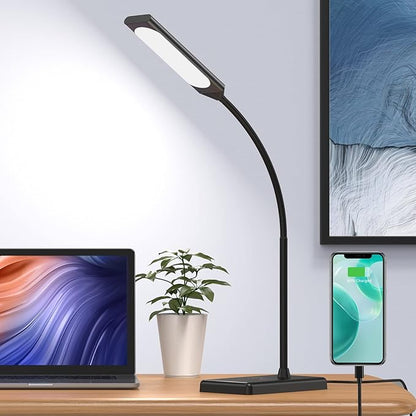 LED Desk Lamp, Touch Adjustable Table Lamp with USB Charging Port 5 Modes and 6 Brightness Levels Eye Protection Reading Light 48 LED Memory Function Desk Lights for Home Office Black