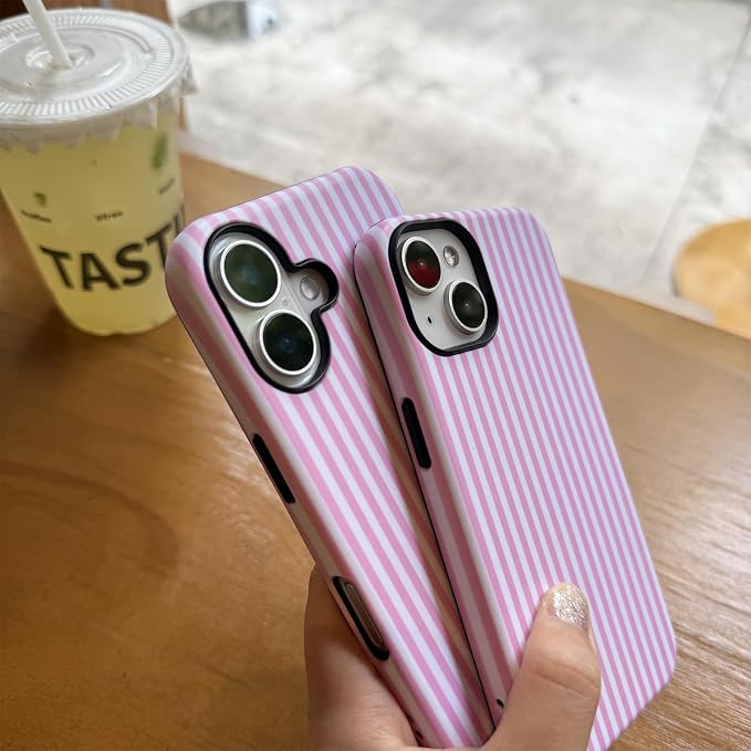for iPhone 15 Case Striped Cute Aesthetics Phone Case Trendy Protective Shockproof Cover for iPhone 15 Pink White