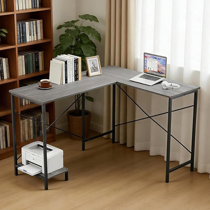 L Shaped Desk, 50 Inch Reversible Computer Desk Corner Gaming Table with CPU Stand, Sturdy Metal Frame PC Workstation for Home Office | Storage Bag, Grey Corner Gaming Desk, Sturdy Metal Frame, PC Workstation for Home Office