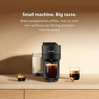 Nespresso Vertuo Pop+ Iced Coffee & Espresso Maker Bundle by De'Longhi | Iced Coffee Bundle by De'Longhi in Liquorice Black: 10 iced coffee pods, 10 Melozio pods and a travel tumbler included.