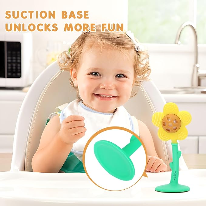 Baby Teething Toys 3-6 Months, Teether and Sensory Rattle for Babies 0-6 Months, Food Grade Silicone Teethers 6-12 Months, Infant Teething Relief Chew Toys, Sunnyflower Teether Toy BPA Free - Yellow