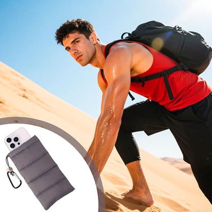 Lyreh Thermal Phone Pouch, Down Cotton Warm Phone Case Cover Bags Prevents Freezing & Overheating Protector Cellphone Pouch with Carabiner Ideal for Outdoor Camping Hiking Skiing (Grey)
