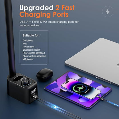 Desk Lamp for College Dorm Room,55 Lighting Modes Dorm Lamp for Dorm Desk Lamp,700 Lumen LED Desk Lamp with USB Charging Port,Desk Light with Clock+Pen Holder,Desk Lamps for Home Office Lamp for Desk