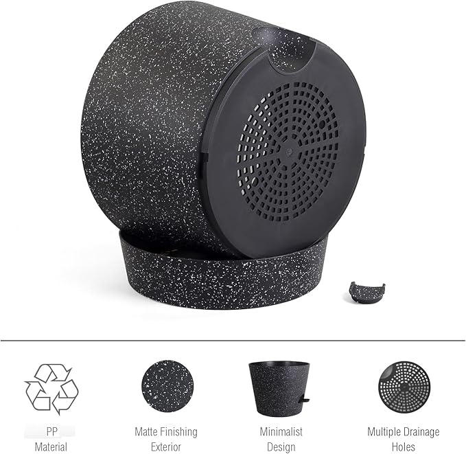 12 inch Large Self Watering Pots, Plant Pots with Mesh Drainage Holes for Indoor Outdoor Plants, Plastic Planters with Deep Reservoir for Garden House Flower Plants, Speckled Black