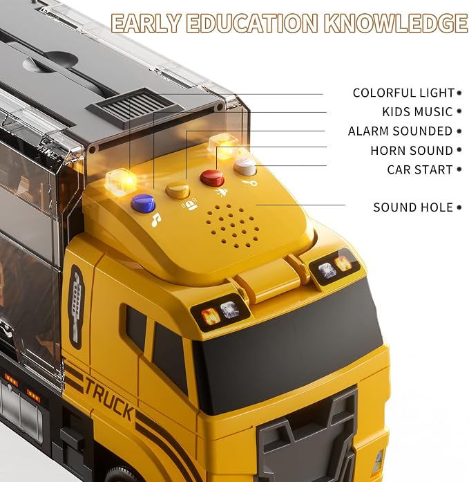 TEMI Construction Truck Set with Play Mat, Carrier Truck Toys for Kids Toddlers, Die-Cast Metal Toy Car Set, Christmas Birthday Gift for Age 3 4 5 6 + Years Old Boys Girls