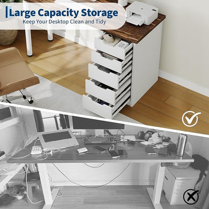 Garvee Computer Desk with 5 Drawers, 47 Inch Modern Simple Study Writing Desk with Storage, Rustic Home Office Desk, Reversible Computer Desk for Small Spaces, Apartments, Dorms, Brown+White