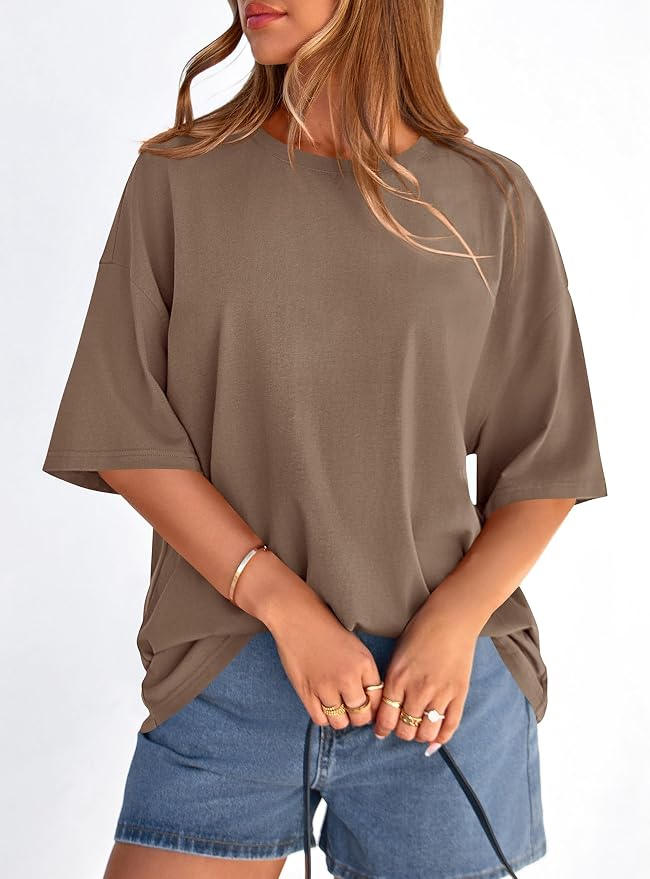 PRETTYGARDEN Womens 2026 Spring Going Out Tops Casual Short Sleeve Crewneck Loose Fit Basic Oversized T Shirts Summer Outfits