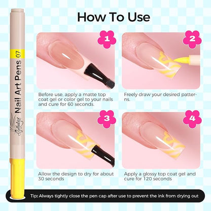 12 Color Nail Art Pens, 3D Nail Polish Pens Set 0.7mm Quick-Drying Acrylic Paint Markers Dotting Liner Drawing Pen Manicure Tools Set for Nail Design, DIY Home Salon Manicure Tools