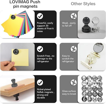 LOVIMAG Fridge Magnets 40Pcs, Magnet for Refrigerator Whiteboard, Black | Small Strong Neodymium Metal Cute Push Pin for Classroom, Kitchen, Accessories Decorative, Office, Calendar