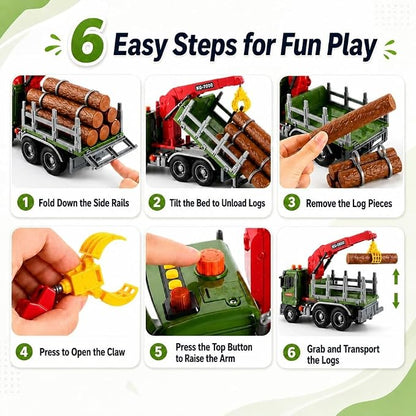 15" Green Crane Truck Toy,Logging Truck Tow Truck Toy,Construction Trucks for Boys Girls 3 4 5 6 7 8 Years Old,with Lights & Sounds,Holiday and Birthday Gift