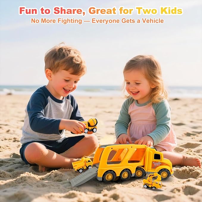 Nicmore Construction Truck Toddler Toys Car: Toys for 1 2 3 4 Year Old Boy 5 in 1 Carrier Toys for Kids Age 1-3 2-4| 18 Months 2 Year Old Boy Christmas Birthday Gifts