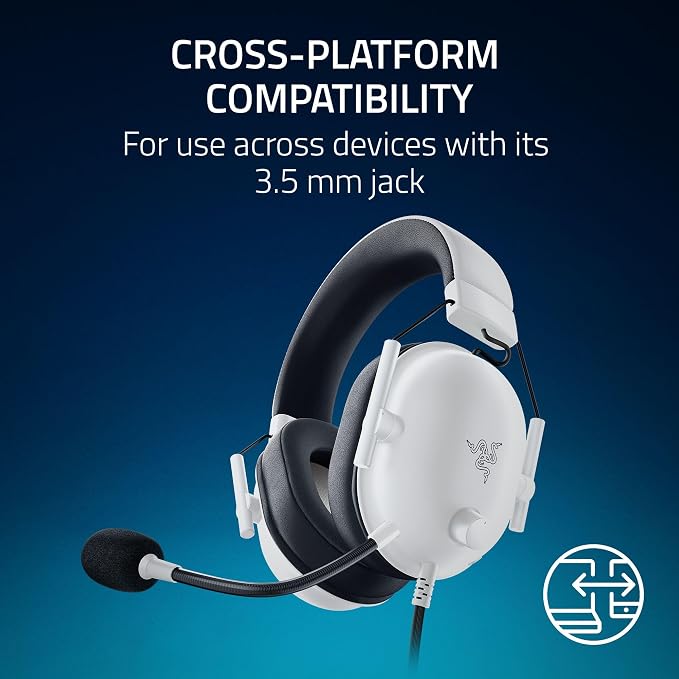 Razer BlackShark V2 X Wired PlayStation Gaming Headset, White | 50mm Drivers, Cardioid Mic, Lightweight, Comfortable Noise Isolating Earcups, For PS5, Xbox Series X, PC, Switch, 3.5 mm Jack