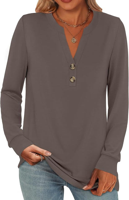 ANRABESS Women's Long Sleeve Shirts 2026 Spring Fashion Dressy Casual Tops Trendy Henley Blouses Cute Work Outfits Clothes