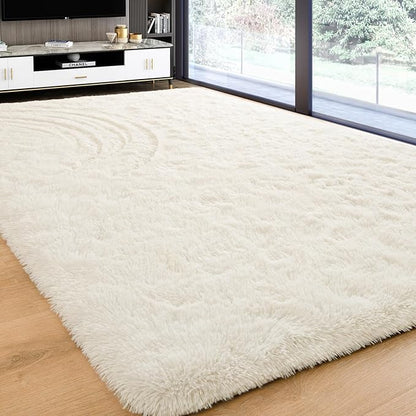 Softlife Rug for Living Room 6x9 Feet Area Rug for Bedroom Super Soft Shaggy Rugs for Kids Room Fluffy Fuzzy Carpets Long Plush Bedside Rug Nursery Christmas Home Decor for Boys Girls, Creamy White