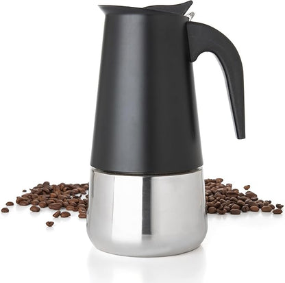 Mixpresso 9 Cup Greca Moka Pot, Stainless Steel Stovetop Espresso Maker | 450ml/15oz Italian stovetop coffee maker with classic percolator design, ideal for preparing coffee at home or while camping