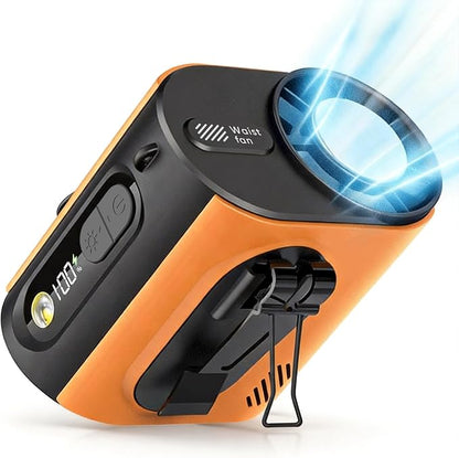 Portable Wearable Waist Iec Fan,with Semiconductor Ice Cooler,10000mAh Rechargeable Clip On Belt Cooling Fan, 100-Speed/16000RPM Personal Body Fans,25H Work Time for Camping, Outdoor, Jobsite（Orange）