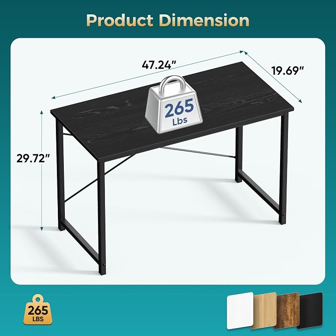 OLIXIS 47 Inch Computer Office Desk for Small Spaces, Writing Gaming Work Desk Modern Study Table with Storage Bag & Headphone Hook Home Bedroom, Black | Computer Writing Workstation, Strong Metal Frame, Small Spaces Home Bedroom Dorm, Black