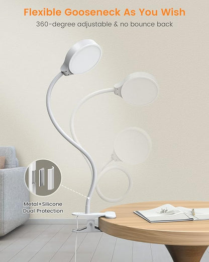 Glocusent 5W Clip on Light, 3 Colors & 5 Brightness Reading Light for Bed | Flexible Gooseneck Clip on Lamp, 30-Min Timer, Reading Lamp, Perfect Desk Lamp for Dorm,Bunk,Bed,Headboard,Table,Work,Craft