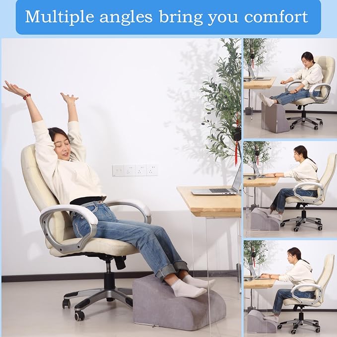 Foot Rest for Under Desk at Work.Multifunctional 3-Tier Foot Stool,with Washable Footrest.for Under Desk,Office Chair Gaming Chair & Sofa,Leg Elevation Pillow,Supports Posture-Light Grey